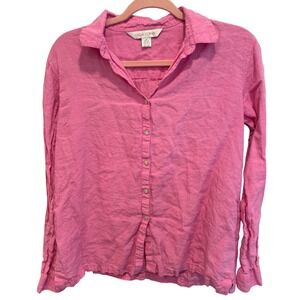 Casual Corner Womens 100% Linen Pink Long Sleeve Button Down Shirt Medium Light